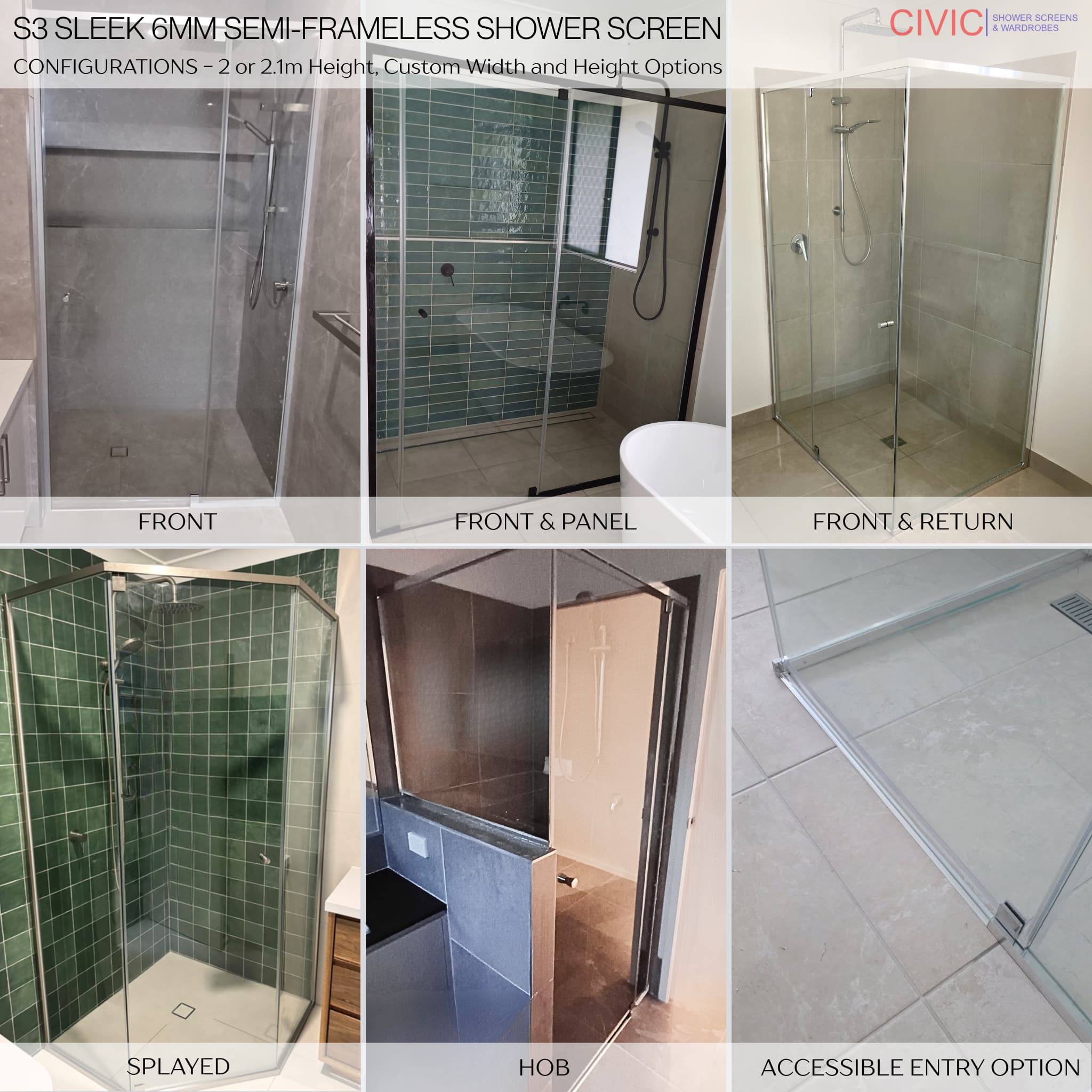 Shower Screens 6mm S3Sleek Configurations