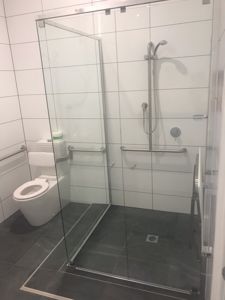 VogueShowerScreenwithDoublePivotDoorsPolishedSilverFrameandShowerScreenKnob