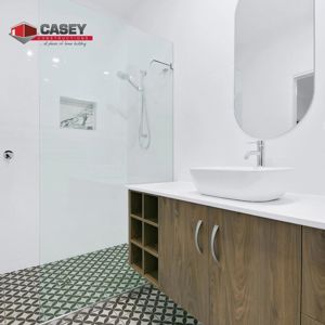 ShowerScreens_10mm_Panels_CornerGusset_Mirrors_Frmaeless_Pill_CaseyConstructionsPtyLtd