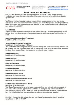 CIVIC LEAD TIMES AND PROCESS