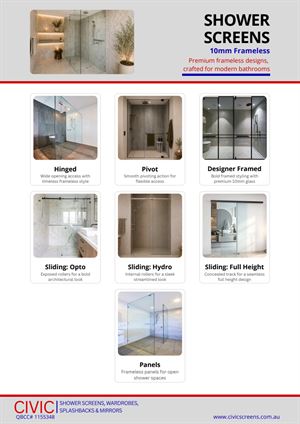 Styles and Colour Range: Shower Screens 10mm