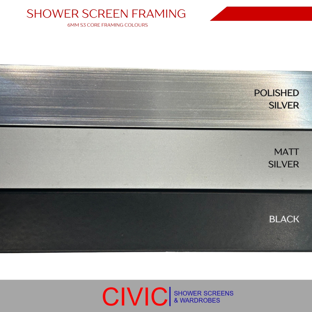 Shower Screen 6mm S3Core Framing Colours